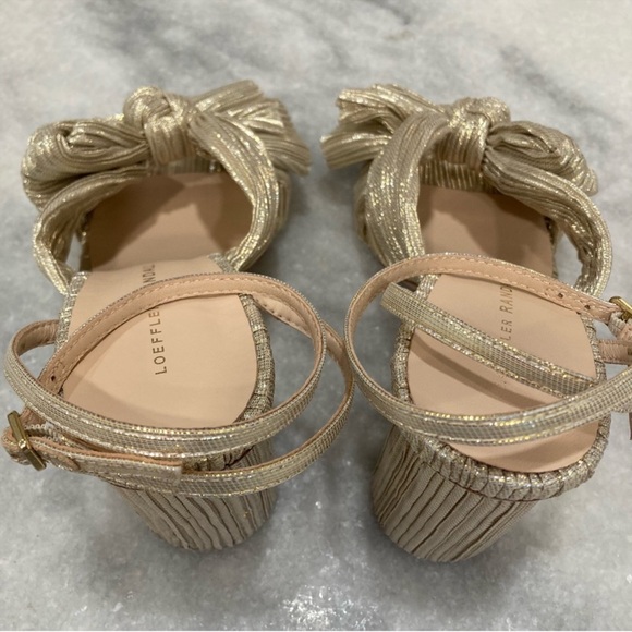 LOEFFLER RANDALL Camellia Platinum Gold Pleated Knot Bow Sandals - Picture 8 of 10